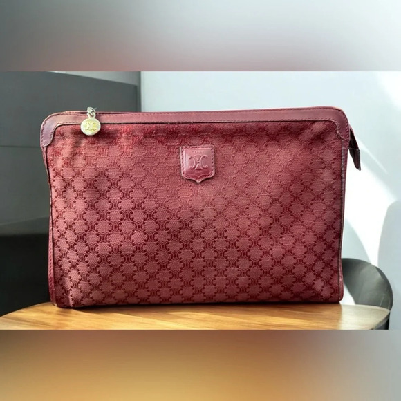 CELINE | Rare Burgundy Macadam Monogram Vintage Pouch Case Clutch - Picture 1 of 8